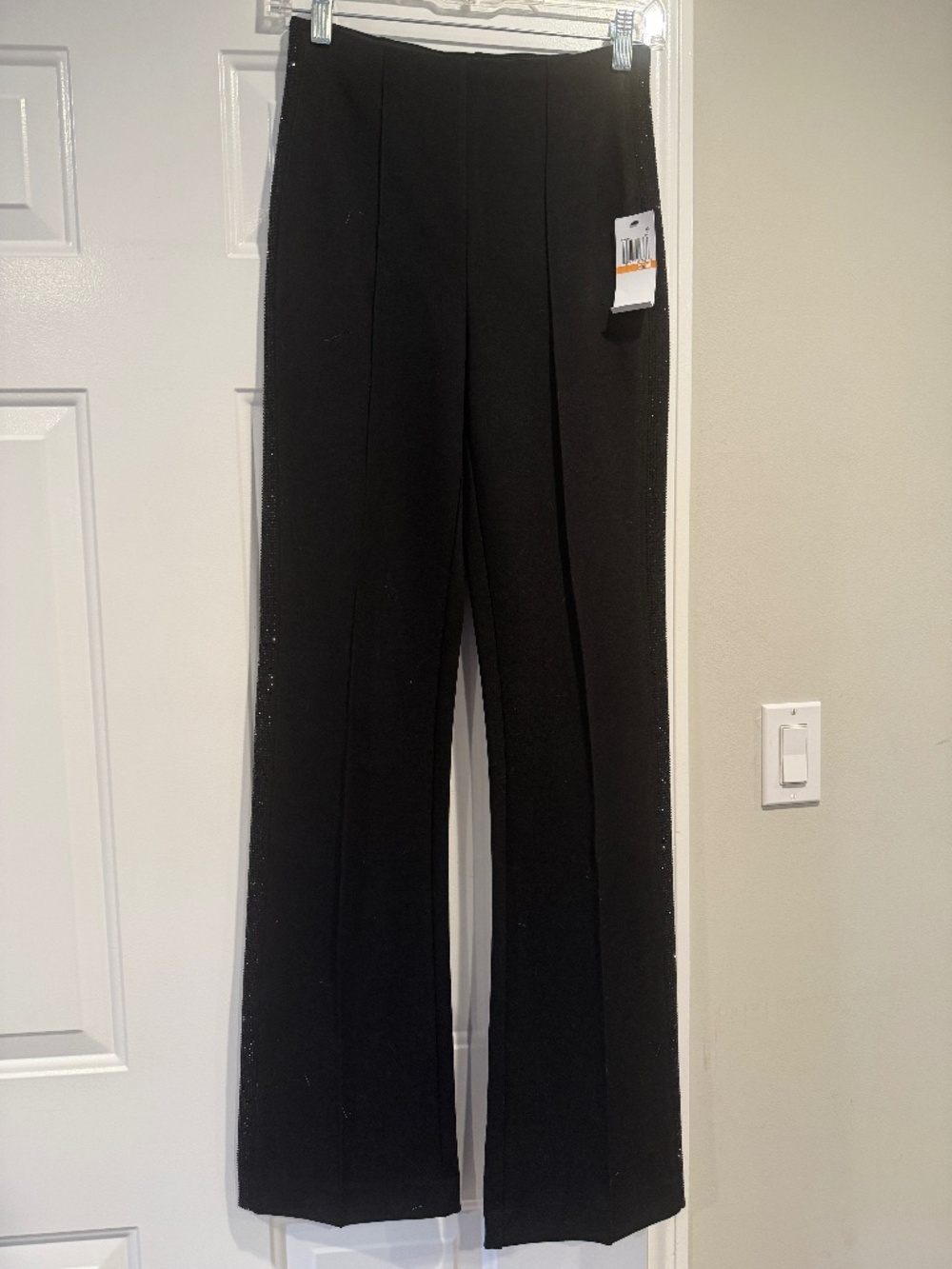 NWT Elysse Sequin Stripe Stretch Ponte Tuxedo Pants Black Size S
